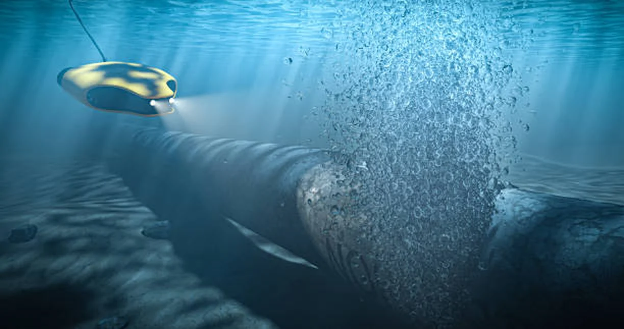 AUV surveying a subsea pipeline with acoustic positioning